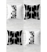 Love You To The Moon And Back Gizli Fermuarlı Kırlent Kılıfı Koltuk Yastık Kılıfı Takım(4adet) (Siyah)