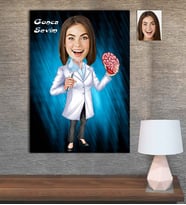 Kişiye Özel Karikatür Baskılı Ahşap Tablo Tıp Bayramı Beyin Cerrahı Kadın-1 30x40