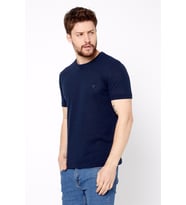 COMEOR Erkek Lacivert Göğüs Nakış Detaylı Slim Fit Kısa Kollu Bisiklet Yaka T-shirt