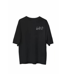 pilelistore- Unisex Bisiklet Yaka Baskılı Oversize T-Shirt - Siyah