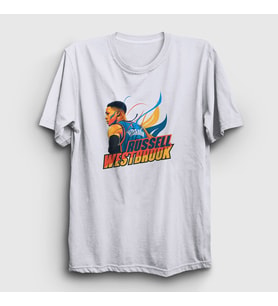 Presmono Unisex Beyaz Fire Russell Westbrook T-Shirt 368730tt