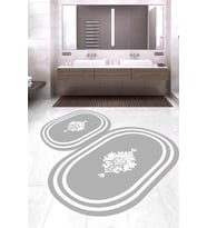 Dijital Baskılı Kaymaz Taban Yıkanabilir Oval 2'li Klozet Takımı Banyo Paspası NOKZ-HT-814 (Gri)