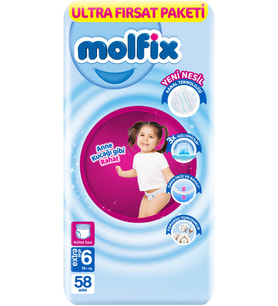 Molfix Külot Bebek Bezi Beden:6 (15+KG) Extra Large 58 Adet Ultra Fırsat Pk