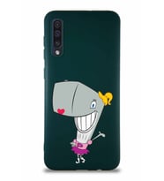 Samsung Galaxy A50 Soft Premier Kapak Pearl Yengeç Tasarımlı Silikon Kılıf - Yeşil (Şeffaf)