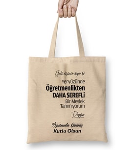 Öğretmenler Günü Öğretmene Hediye 09 Bez Çanta Uzun Saplı