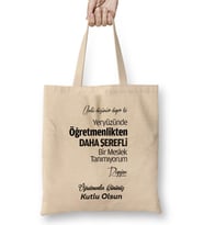 Öğretmenler Günü Öğretmene Hediye 09 Bez Çanta Uzun Saplı