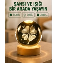 Yonca Figürlü Cam Küre Usb Işıklı Ahşap Tabanlı Dekoratif Masa Lambası