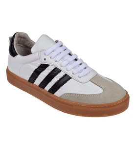 Floor Hakiki Deri Kadın Spor Ayakkabı Sneaker MAK-3020 BEYAZ SİYAH