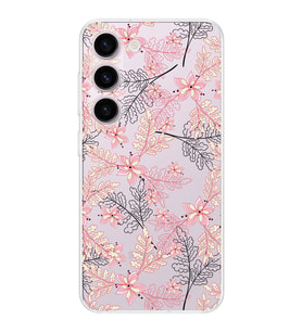 Samsung Galaxy S23  Kamera korumalı Kapak Floral Kırmızı Tasarımlı  Şeffaf Kılıf