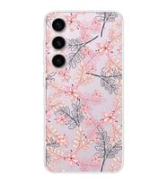 Samsung Galaxy S23  Kamera korumalı Kapak Floral Kırmızı Tasarımlı  Şeffaf Kılıf
