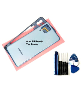 Tkgz Samsung Galaxy M32 FULL KASA Arka Pil Batarya Kapağı (TAMİR SETİ) MAVİ
