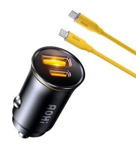 Aohi Araç İçi 2 Portlu 65W Şarj Cihazı, 140W 1m PD 3.1 480Mbps Süper Hızlı Şarj/Data Kablosu Seti