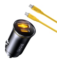 Aohi Araç İçi 2 Portlu 65W Şarj Cihazı, 140W 1m PD 3.1 480Mbps Süper Hızlı Şarj/Data Kablosu Seti