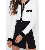 Kadın Modern Tarz Slim Bisiklet Yaka Crop Triko Hırka