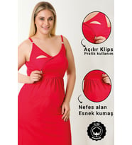 HAMİLE LOHUSA GECELİĞİ İP ASKILI KIRMIZI