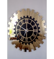 Modern Gold Güneş Duvar Saati Dekoratif Roma Rakamlı Mdf Üzeri Aynalı Pleksi 50x50 Cm