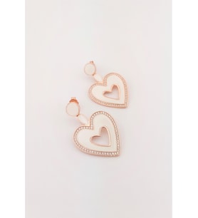 Beyaz Mineli Kalp Gümüş Küpe (Rose - Yeşil)