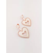 Beyaz Mineli Kalp Gümüş Küpe (Rose - Yeşil)