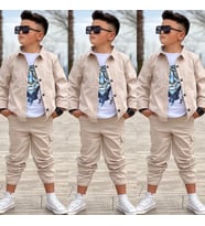 MODAVALS GABARDİN GÖMLEK KARGO CEP PANTOLON ve KAPLAN BASKILI TSHIRT 3 PARÇA ERKEK ÇOCUK TAKIM