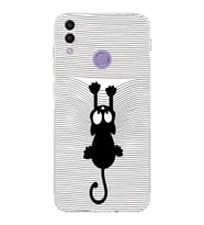 Huawei Honor 8c  Kamera korumalı Kapak Çizgi Kedi (Beyaz) Tasarımlı Şeffaf Kılıf