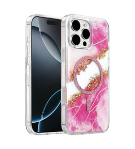 Onegif Apple iPhone 16 Pro Max Lotus Simli Magsafe Kapak - Pembe