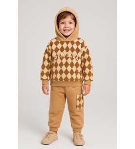 Erkek Çocuk 2’li Takım Kapüşonlu Peluş Sweatshirt & Cepli Eşofman Alt 10721-