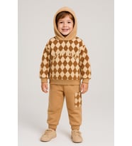 Erkek Çocuk 2’li Takım Kapüşonlu Peluş Sweatshirt & Cepli Eşofman Alt 10721-