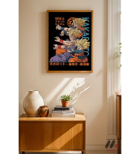 Dragon Ball Goku Gohan Goten Poster, Ahşap Çerçeveli Duvar Tablosu - Anime Severlere