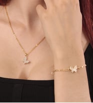Kelebek Gold Renk Kaplama Kolye & Zirkon Taşlı Kelebek Bileklik Seti