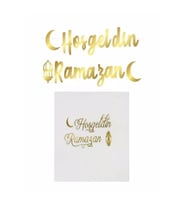 Ramazan Ayı Süslemesi Metalik Parlak Gold Hoşgeldin Ramazan Flama - Varaklı Peçete 2'li Seti