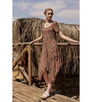 Otantik Havuz Yaka Yarım Kollu Uzun Elbise (PERA MODA)