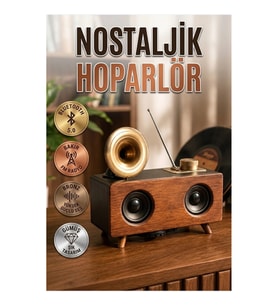 Nostaljik Gramofon Tasarımlı Bluetooth Stereo Speaker Çift Hoparlörlü 3D Ses Sistemi