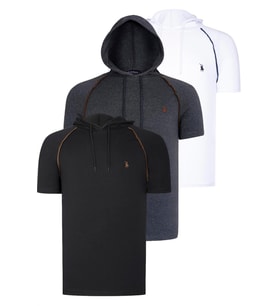 ÜÇLÜ SET T8570 DEWBERRY KAPŞONLU ERKEK T-SHIRT-ANTRASİT-BEYAZ-SİYAH (Karışık)