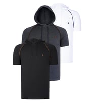 ÜÇLÜ SET T8570 DEWBERRY KAPŞONLU ERKEK T-SHIRT-ANTRASİT-BEYAZ-SİYAH (Karışık)