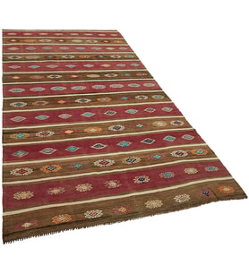 Bordo Halı Salon Halısı Geometrik Desenli El Dokuma Etnik Pamuk Yün Kilim Dokuma