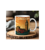 London Tasarımlı Beyaz Seramik Baskılı Kupa Bardak 330ml