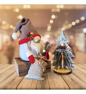 Çam Ağaçlı, Çuvallı Noel Baba Yılbaşı Seti, Gnome (Gri-Füme-Kırmızı)