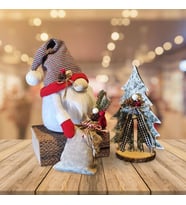 Çam Ağaçlı, Çuvallı Noel Baba Yılbaşı Seti, Gnome (Gri-Füme-Kırmızı)