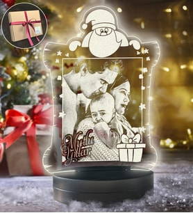 Yılbaşı Hediyesi Noel Babalı Çerçeve Kişiye Özel Resimli 3d Led Gece Lambası (Beyaz)