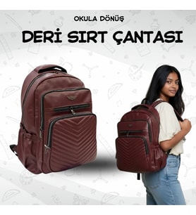 UNİSEX SUNİ DERİ GENİŞ CEPLİ OKUL VE SEYAHATE UYGUN SIRT ÇANTASI