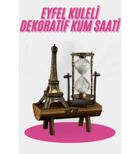 Eyfel Kulesi Tasarımlı Kum Saati Kristalleştirilmiş Kum Saati Dekoratif Ahşap Görünümlü