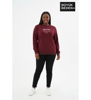 Kadın Büyük Beden MİLANO İTALiA Baskılı Bisiklet Yaka İnce Sweatshirt SPR26BSWK956-9 (Burgundy)