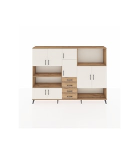 Arges Dolap 10 Raflı 4 Çekmeceli 8 Kapaklı 220x30x163 Çam-Aytaşı/Çam