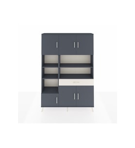 Arges Dolap 10 Raflı Tek Çekmeceli 6 Kapaklı 132x30x195 Antrasit-Antrasit/Aytaşı