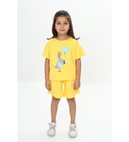 Toontoy Kız Çocuk Ördek Baskılı Şortlu Takım (Koyu Sarı)