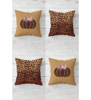 Balkabağı Ve Leopar Hallowen Desen Gizli Fermuarlı Kırlent Kılıfı Koltuk Yastık Kılıfı Takım(4adet) (Kahverengi)
