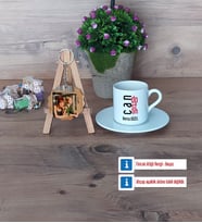 Arkadaşa Hediye Türk Kahvesi Fincanı Ahşap Altlıklı ve Fotoğraflı Ahşap Anahtarlık Hediye (Model 2)