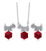 Monemel Swarovski Taşlı Kırmızı Köpekli Kolye ve Küpe Set (Altın Kaplama) Sevgililer Günü Hediyesi Agatha