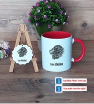 Aslan Kupa Bardak Kırmızı ve Ahşap Anahtarlık Hediye (Model 1)