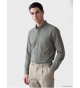 LCWAIKIKI Classic Yeşil Regular Fit Ekose Gabardin Erkek Gömlek